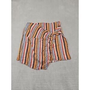 Hummingbird Skirt Womens Large Linen Blend Striped Asymmetrical Hem